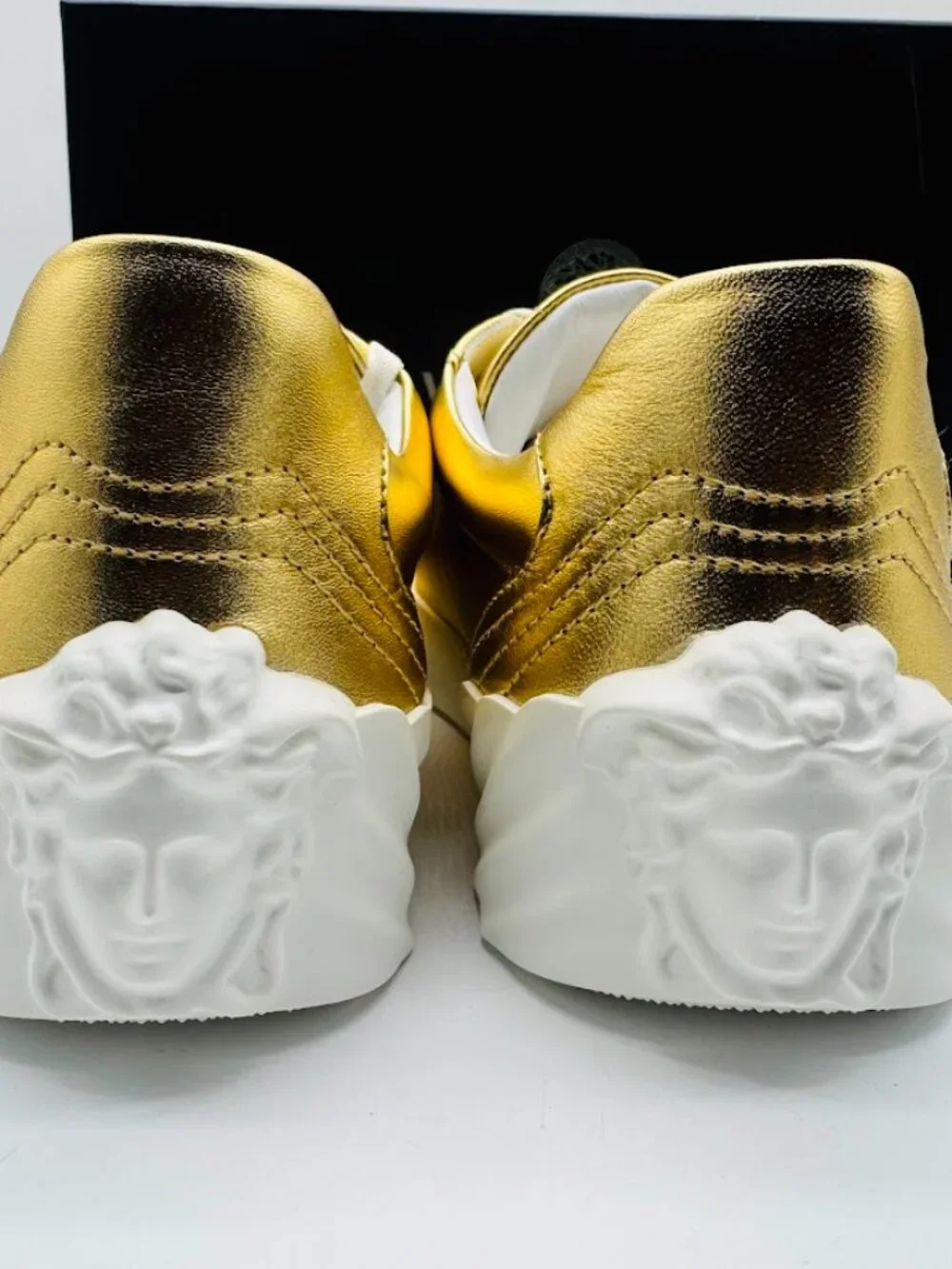 Versace Gold Laminated Nappa Medusa Sneakers Low Top Size 39 – Made in Italy NIB